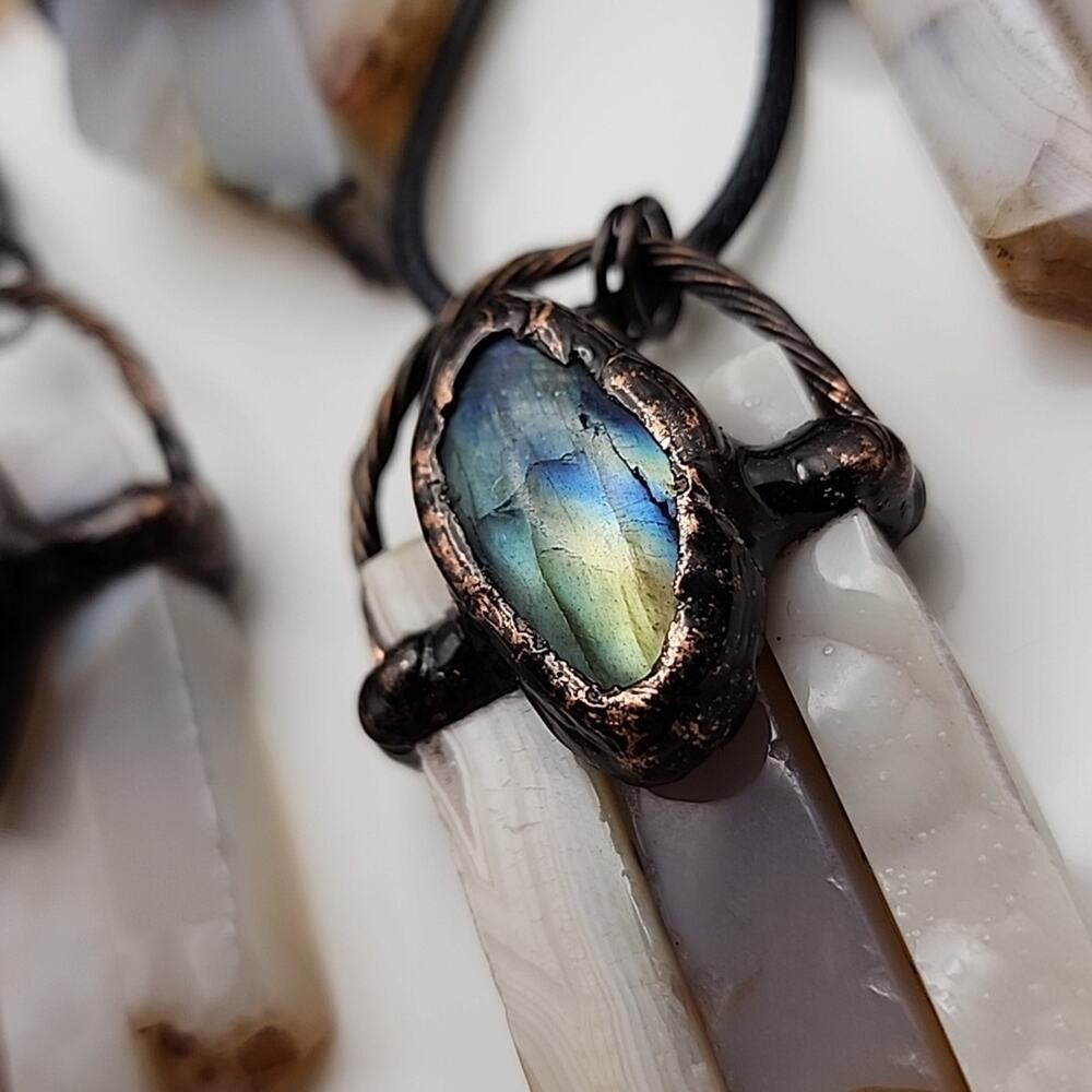 Genuine Labradorite & Triple Agate Necklace - Picture 7 of 7